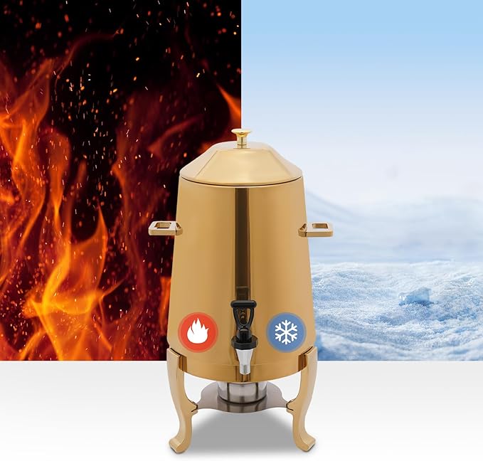 Coffee Urn with Fuel Holder 3.5 Gal/13L Electric&Alcohol Heating, Stainless Steel Beverage Dispenser with Stand, Tea Water Coffee Chafer Urn for Parties Buffet Catering Commercial Home (Gold)