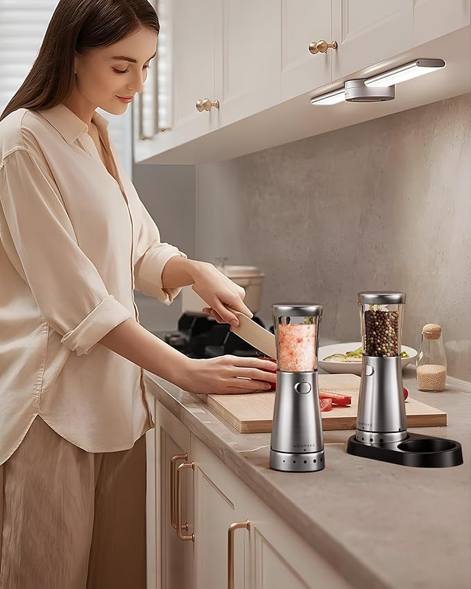 Electric Salt and Pepper Grinder Set Rechargeable, Electric Pepper Grinder with Adjustable Coarseness, 4.5oz Large Capacity, 1.8" Wide-Mouth & Storage Base, One-Hand Operation Kitchen Gadgets