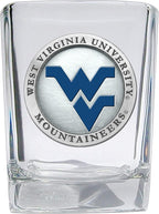 Heritage Pewter University of West Virginia Square Shot Glass | Hand-Sculpted 1.5 Ounce Shot Glass | Intricately Crafted Metal Pewter Alma Mater Inlay