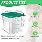 Yungyan 12 Pcs 4 Qt Commercial Food Storage Containers with Lids Restaurant Square Airtight Food Storage Containers Clear Cereal Containers for Kitchen Freezer Dishwasher Pantry(Green Lid)