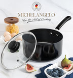 MICHELANGELO Nonstick 3 Quart Saucepan with Lid, Ceramic Small Sacuce pan, Easy to Clean, Non-Toxic Saucepan, 3QT, Black