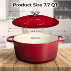 Zulay Kitchen 7.7 Quart Enameled Cast Iron Dutch Oven with Lid, Silicone Trivet & Heat Pad – Premium Durability & Oven Safe up to 500°F – Heavy Duty Cookware Perfect for Bread Baking, Stews, Braising & Roasting – Red