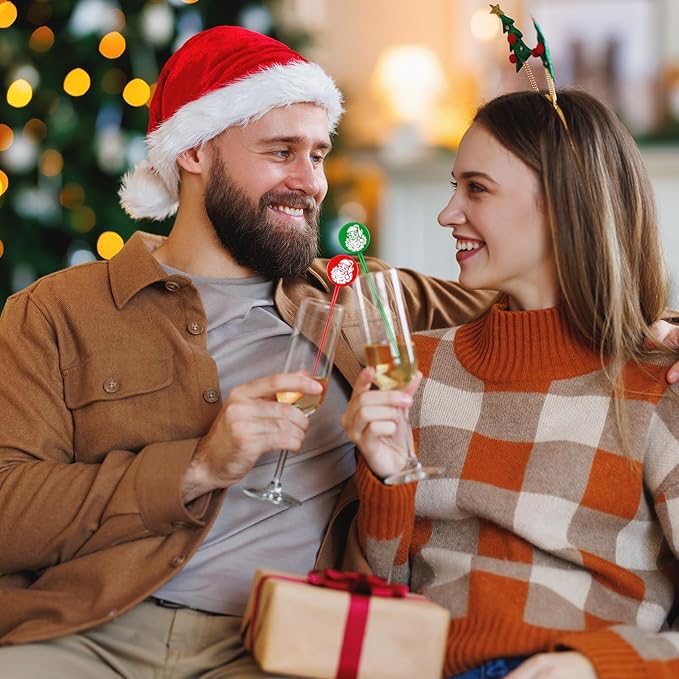 Chengu 100 Pcs Christmas Drink Stirrers Xmas Stir Sticks Bulk Holiday Coffee Stirrers Plastic Swizzle Stick Hot Cocoa Bar Supplies Chocolate Decoration Reusable Cocktail Mixer(Santa Claus)