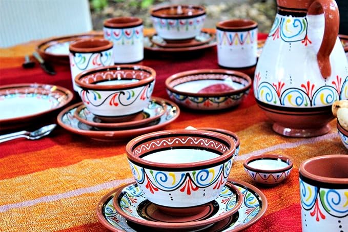 Cactus Canyon Ceramics Salsa Bowls - Spanish Terracotta White Decor - Small Serving Bowl (European Size), Festive Dinnerware 5 Piece Set - Dishwasher & Microwave Safe