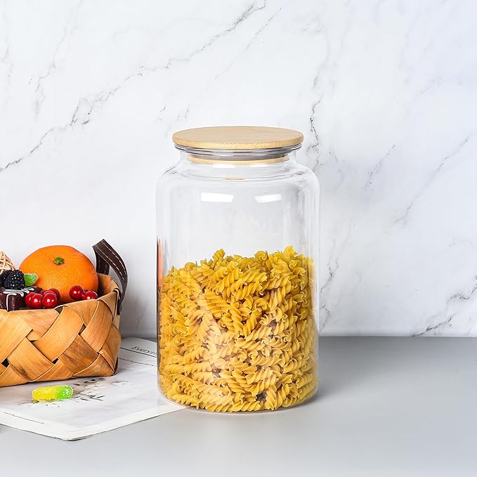 100 FL oz Unbreakable Apothecary Jars with Airtight Bamboo Lids, Thickened Plastic Food Storage Containers, Kitchen Canisters for Storage Flour, Cereal, Dog Food, Cookie, Sugar, etc