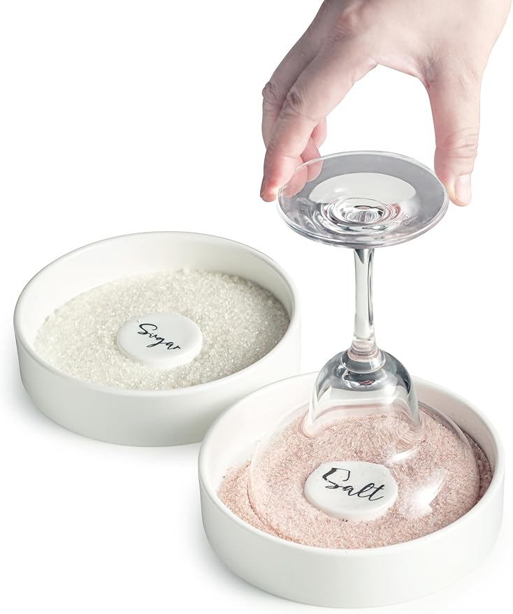 Margarita Salt Rimmer Set, Ceramic Bar Glass Rimmer for Margarita and Cocktail Bartender Tool Salt Box Spice Container Bar Decor for Home Set of 2, White