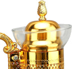 Fockety Vintage Turkish Coffee Pot Set, Decorative Glass Teapot, Heatable Glass Tea Kettle with Lid and Cup, Multi-Purpose Beverage Kettle, Unique Design, Gold