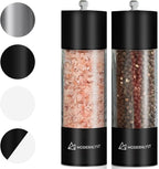 Manual Salt and Pepper Grinder Set of 2 | Large Round Salt and Pepper Shakers Set | 7.5 inch Stainless Steel Salt Grinder Refillable | Pepper Grinder Manual (Black)