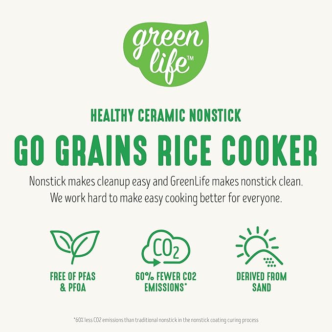 GreenLife Digital Rice Cooker, 2-Cups Uncooked/4-Cups Cooked, Removable Nonstick Ceramic PFAS-Free Pot, One-Touch Presets, Oats, Quinoa, Brown Rice, Auto Keep Warm, Fuzzy Logic Tech, 1.5 QT, Turquoise