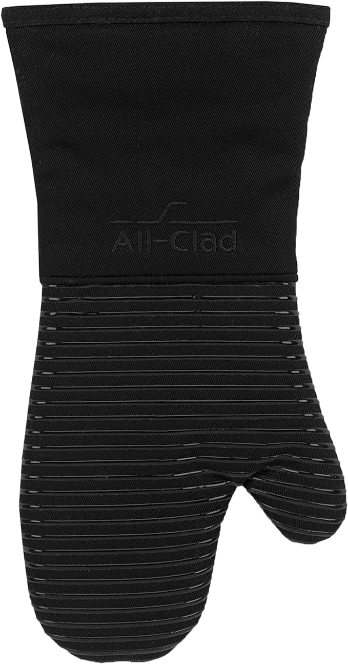 All Clad Silicone Oven Mitt: Heat Resistant up to 500 Degrees - 100% Cotton & Silicone, 14"x7" Oven Mitt for Kitchen and Barbeque, 1-Pack, Black