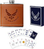 Air Force Flask & Card Gift Set - Leather-Wrapped USAF Flask with Rank Playing Cards | Disabled Vet Owned Business