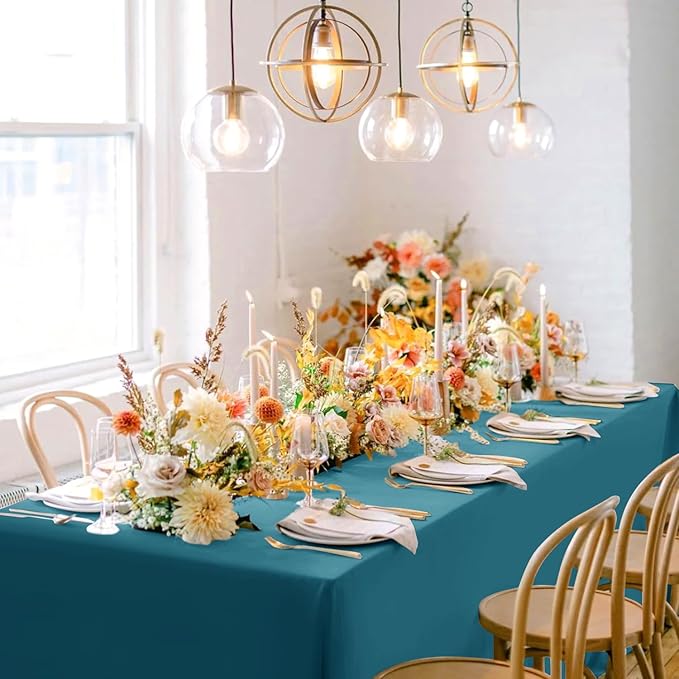 sancua Rectangle Tablecloths 6 Pack - 90x132 Inch - Teal Washable Fabric Cloth Table Cloth, Large Reusable Polyester Table Covers for Wedding, Party, Birthday, Banquet
