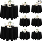 Fitable 8 Pack Round Tablecloths: Stain Resistant Wrinkle Free Circle Table Clothes, Washable Reusable Polyester Table Covers for Wedding Party Birthday Banquet Reception(Black, 120 Inch)
