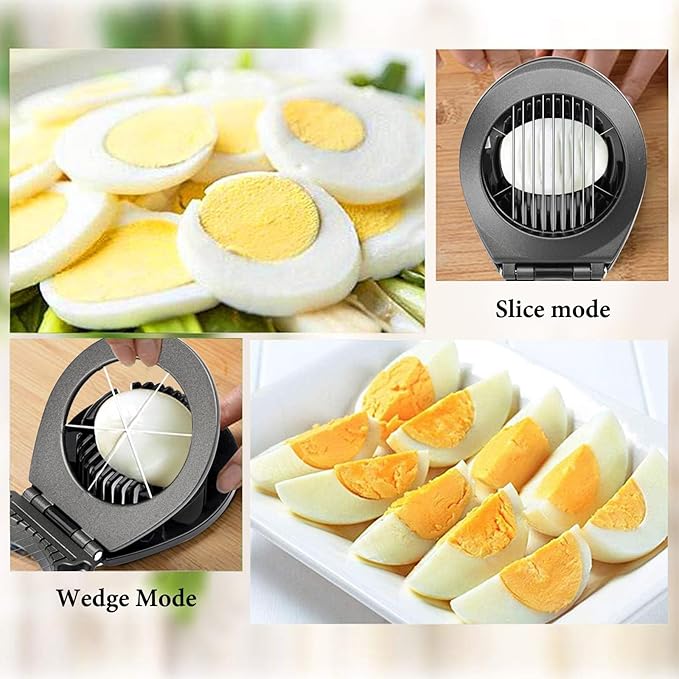 Egg Slicer, BIBURY Egg Slicer for Hard Boiled Eggs, Egg Cutter Heavy Duty Aluminium for Egg Strawberry Mushroom Soft Fruit, Stainless Steel Wire with 3 Slicing Styles - Grey