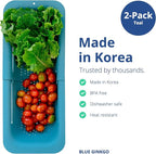 BLUE GINKGO Sink Colander Baskets - (Pack of 2) Wash Vegetables and Fruits, Drain Cooked Pasta and Dry Dishes - Extendable - New Home Kitchen Essentials (2 Teal)