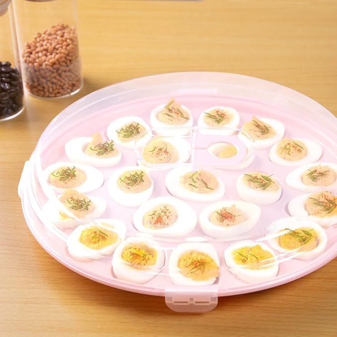 HANSGO Deviled Egg Containers with Lid, Deviled Egg Platter Carrier Holder Trays with 22 Slots for Holiday Party and Home Kitchen, Pink