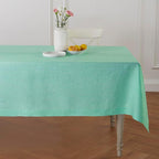 Solino Home Linen Tablecloth 60 x 90 Inch - 100% Pure Linen Chambray Aqua Table Cloth for Rectangle Tables - Athena, Machine Washable Tablecloth for Summer