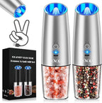 XinXu RECHARGEABLE Salt and Pepper Grinder Set,Automatic Pepper Mill,USB Rechargeable,Adjustable Coarseness,One-handed Operation,Ceramic Burr,Refillable,Auto Grinders Shakers LED Light,Sliver