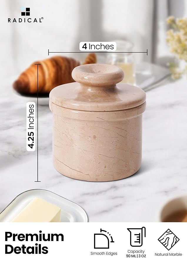 Radicaln Marble Butter Keeper 4.25" Inches Verona Handmade Butter Holder For Kitchen Counter Decor Butter Dish Butter Crock & French Butter Holder Ideal Butter Keeper For Spreable Butter