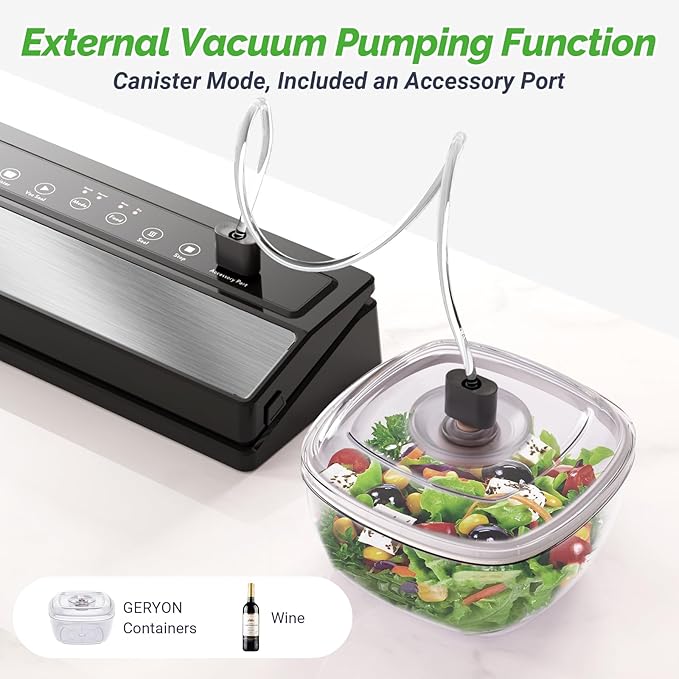 GERYON Vacuum Sealer, Vacuum Sealer Machine for Food Storage with Sealer Bags & Roll, Automatic Food Sealer for Sous Vide, Compact Design, LED Lights, Easy to Clean, Dry & Moist Modes (Silver)