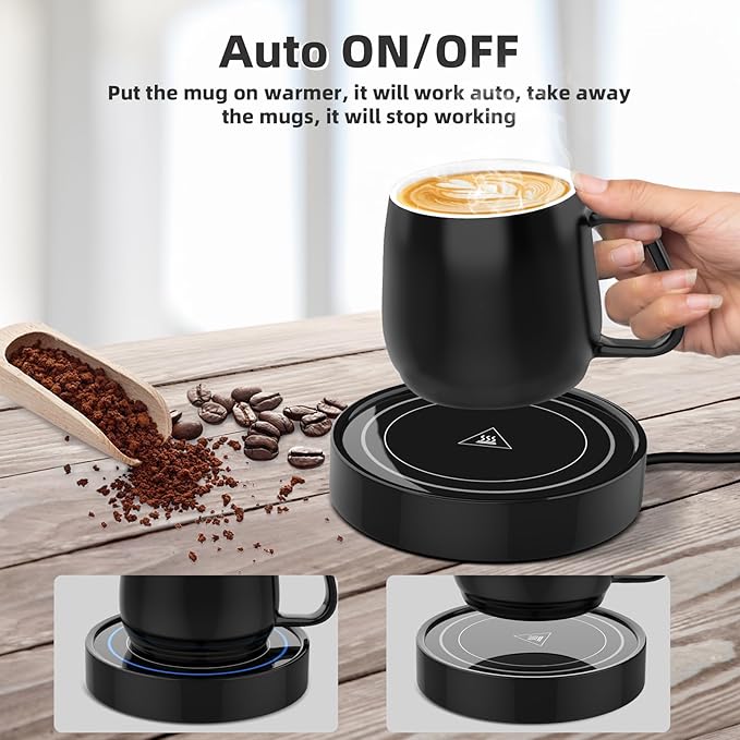 Coffee Warmer with Mug Set - Electric Beverage Cup Warmer for Desk Office Home Use, Candle Warmer Heating Plate with Gravity Switch Auto Shut Off (Up to 131F/55C), 12oz (Blue Set)