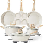 13 Pcs Pots and Pans Set, Nonstick Cookware Sets White Granite Induction Cookware, Non-toxic Healthy Non stick Kitchen Cooking Set with Frying Pans Set, Saucepans (PFAS/PFOA/PFOS Free)