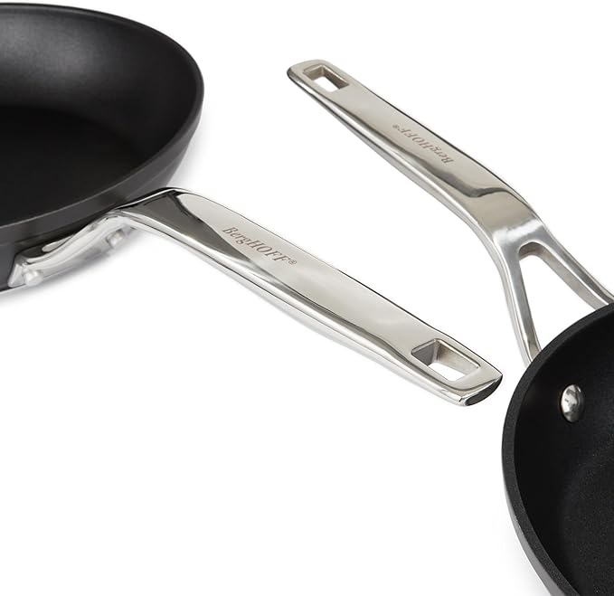 BergHOFF Essentials 5Pc Non-stick Hard Anodized Cookware Starter Set, Glass lid, FernoGreen Non-toxic Nonstick Coating, Stainless Steel Handle, Induction Pots and Pans, Black