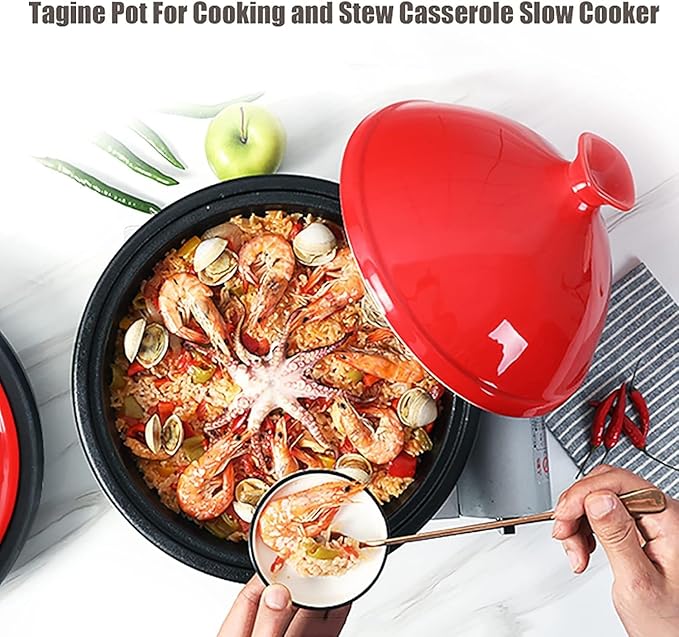 Enameled Cast Iron Tagine Pot - Nonstick Moroccan Casserole Dish for Stews and Slow Cooking - Durable Ceramic Cookware for Home Use