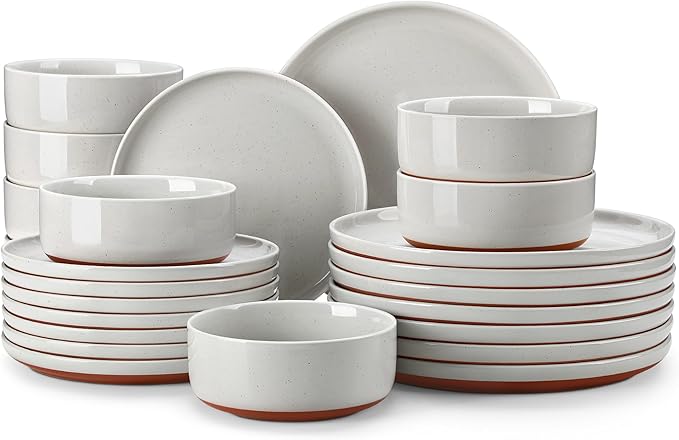 MALACASA Plates and Bowls Sets, 24 Pieces Modern Ceramic Dinnerware Set for 8 Kitchen Dinner Set Stoneware Dishware Dishes Set Microwave and Dishwasher Safe, Grey, Series TARA