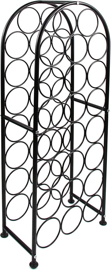 PAG 23 Bottles Arched Freestanding Floor Metal Wine Rack Wine Bottle Holders Stands, Black