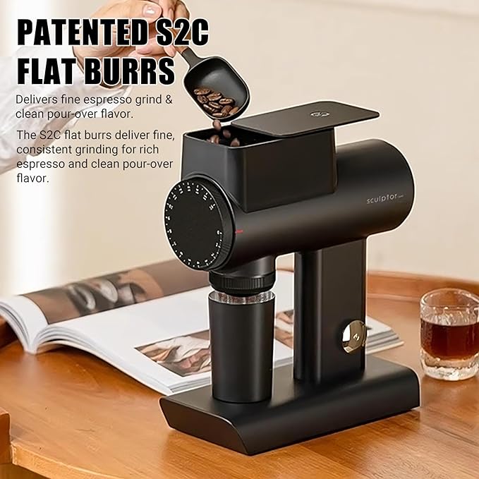 TIMEMORE Sculptor 078S Flat Burr Coffee Bean Grinder, Electric Espresso Grinder with Stepless Coarseness Adjustment, Suitable for Espresso, Pour over, French Press, Cold Brew - White