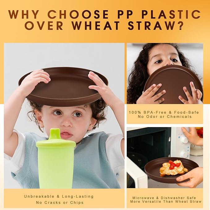 Plastic Dinnerware Sets – Brown Plastic Plates, 40-Piece Reusable Dishes Set for 8 with Cups, Forks, Knives and Spoons, Unbreakable Plates and Bowls for Camping, Outdoor Use