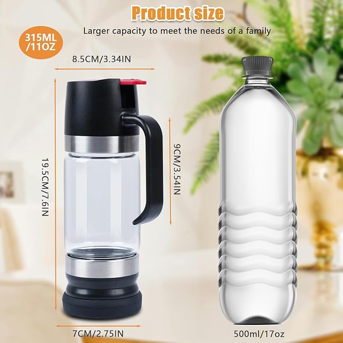 Honey Dispenser No Drip with Stand, 12 OZ Glass Honey Jar, Syrup Dispenser, Easy One Hand Use Honey Pot for Coffee or Tea, Mess Free Honey Dispenser for Syrup, Honey Container (2PCS Black)