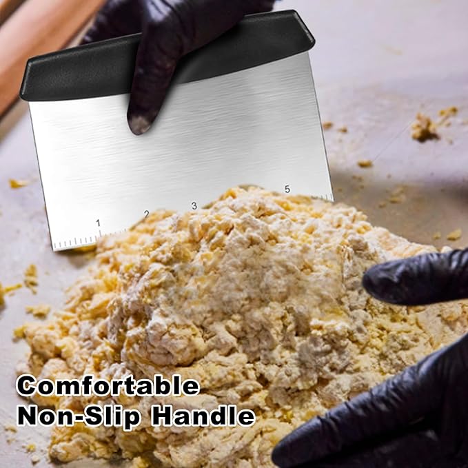 Bench Scraper,Dough Scraper,Premium Stainless Steel Dough Cutter with Measuring Scale,Multi- Purpose Food Scraper for Pastry,Cake,Pizza,Bread,Cooking