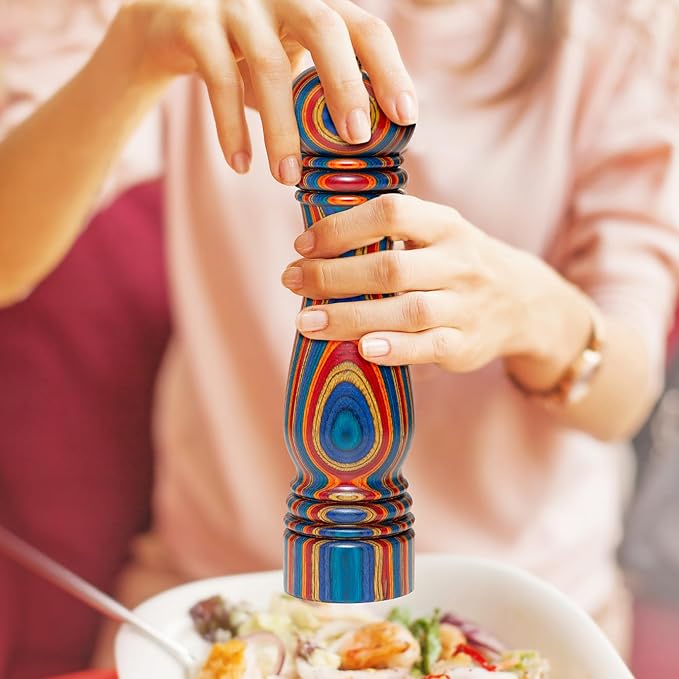 Baltique Montego Bay Pepper Grinder – 8 Inch Colorful Wooden Pepper Mill with Adjustable Stainless Steel Grinding Mechanism – Manual Wood Pepper Grinder for Kitchen or Table Use