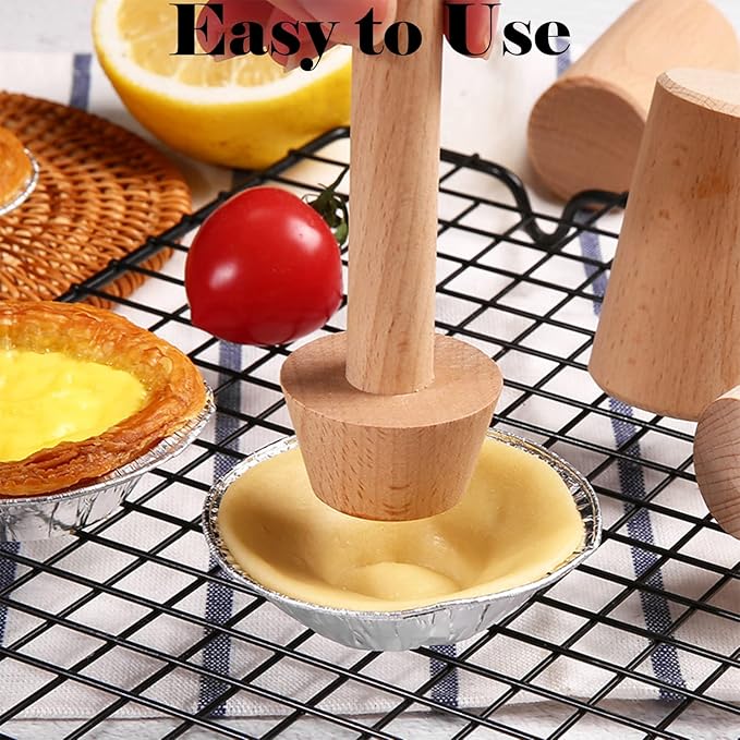 Wooden Tart Tamper Set, Double Side Pie Pastry Dough Tamper, Egg Tart Pan Mold DIY Cake Pastry Baking Tool for Mini Egg Tart, Cheesecakes, Pasta and Dessert Baking (3 Pieces)