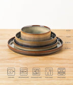 TheTerra Ceramic Dinnerware Sets with Pasta Bowls for 4, 16 Pieces Porcelain Lightweight Plates and Bowls Sets, Scratch Resistant Dish Set, Oven & Microwave & Dishwasher Safe, Coca Mocha