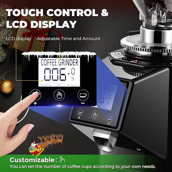 Commercial Coffee Grinder Electric Flat Burr Coffee Bean Grinder with 19 Settings Touch Screen Espresso Machine with Large 35oz Hopper, Black