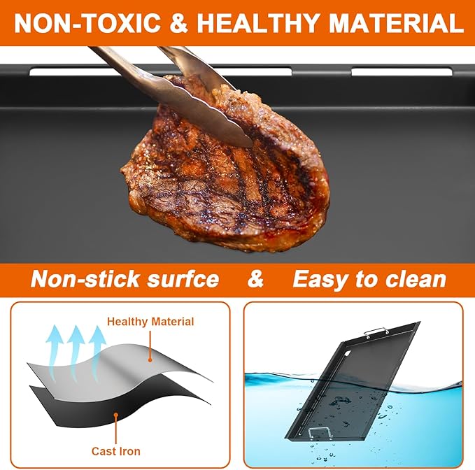 Full-Size Griddle Inserts for Nexgrill Home Depot 4 Burner & 5 Burner Grills 720-0830H 720-0830X 720-0888 720-0888N, Flat Top Griddle with Silicone Handles for Nexgrill 5 Burner 720-0882A 720-0882S
