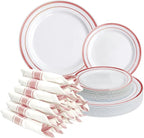 Pre Wrapped Cutlery Set- 25 sets of Fork, Knife, Spoon wrapped in a napkin - 25 Small Plates- 25 Big Plates (Silver)