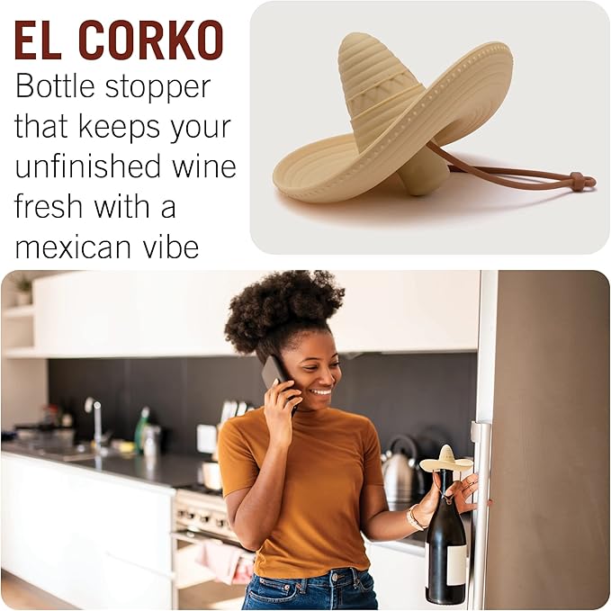 Elcorko Silicone Wine Stopper with Sombrero Design, Keeps Wine Fresh - Pack of 3