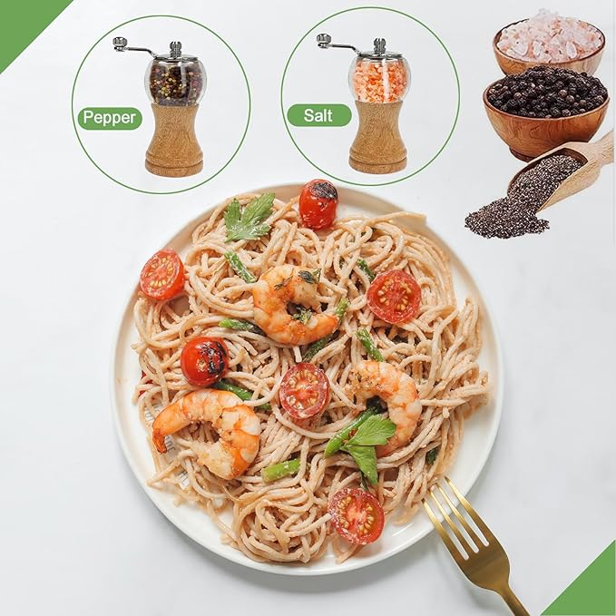 Classical Hand Shake Wood Pepper Grinder Set & Gorgeous Salt Wooden & Acrylic,Ceramic Blades Upgrade metal handle,Enjoy Your Best Fresh Ground Pepper Various spices (Burlywood 1pcs-5in)