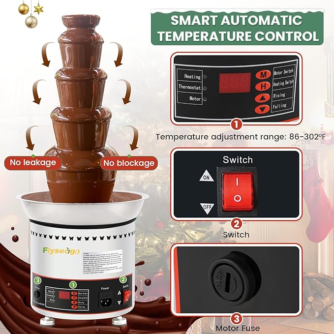 Chocolate Fountains Commercial 5 Tiers 9Lbs Large Chocolate Waterfall Machine Stainless Steel Hot Cheese Fondue Tower Easy Assembly Perfect for Candy BBQ Sauce Ranch Liqueurs Digital-control