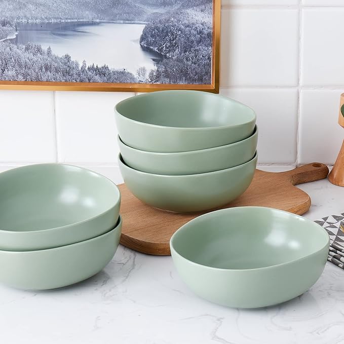 Stone Lain Delilah 6-inch Bowl 6-Piece Dish Set, Porcelain, Honeydew