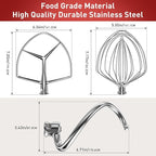 Stainless Steel Stand Mixer Attachments 3-Piece (7QT Flat Beater, 7QT Dough Hook, 7QT 9-Wire Whip Attachment) for KitchenAid Lift Stand Mixer and 7 Quart Bowl, Dishwasher Safe