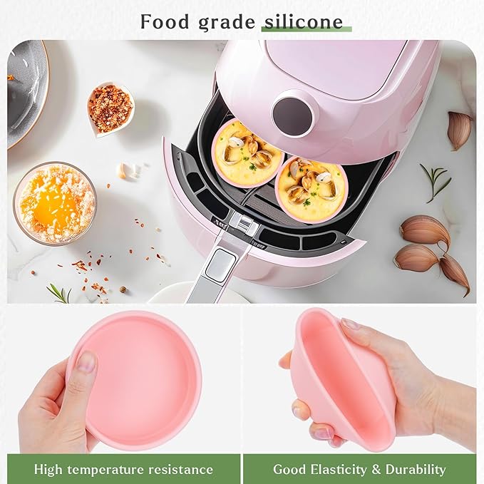 Silicone Egg Molds - 2Pcs Air Fryer Bites Molds, 4 Inch Reusable Maker Pan, Muffin Microwave Cooker Oven Dishwasher Safe (Pink)