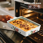 ACMLIFE Ceramic Casserole Dish for Oven, Floral Baking Dishes for Oven Lasagna Pan, Large Baking Dish with Handles, Durable and Oven Safe Pan, for Roasting and Baking, Gift Packaging 2 Pcs Set(13"x8"+10.3"x6.3") (Rose)