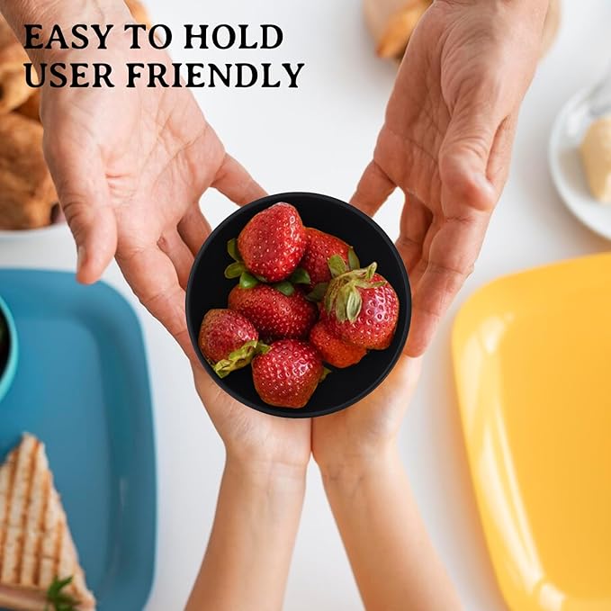 Black Wheat Straw Bowls, 10 OZ Unbreakable Snack Bowls Set of 8, Alternative Plastic Bowl Reusable, Microwave Safe Small Appetizer Bowl for Dessert, Snack, Ice Cream (Black)