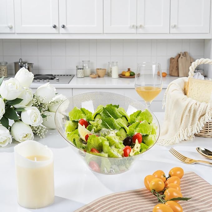 bUCLA 12 Pack Gold Glitter Plastic Serving Bowls - 54 OZ Angled Serving Bowls Disposable for Chip,Candy, Snack,Salad & Fruit - Ideal for Party & Wedding