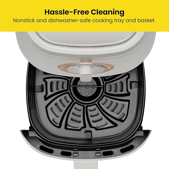 Chefman TurboFry 2-Quart Air Fryer, Dishwasher Safe Basket & Tray, Use Little to No Oil For Healthy Food, 60 Minute Timer, Fry Healthier Meals Fast, Heat And Power Indicator Light, Temp Control, White